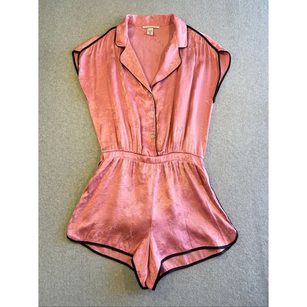 Victoria's Secret satin pink logo romper small